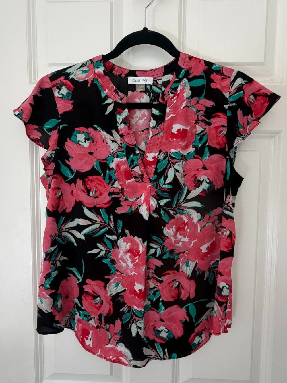 Calvin Klein black and pink floral blouse
